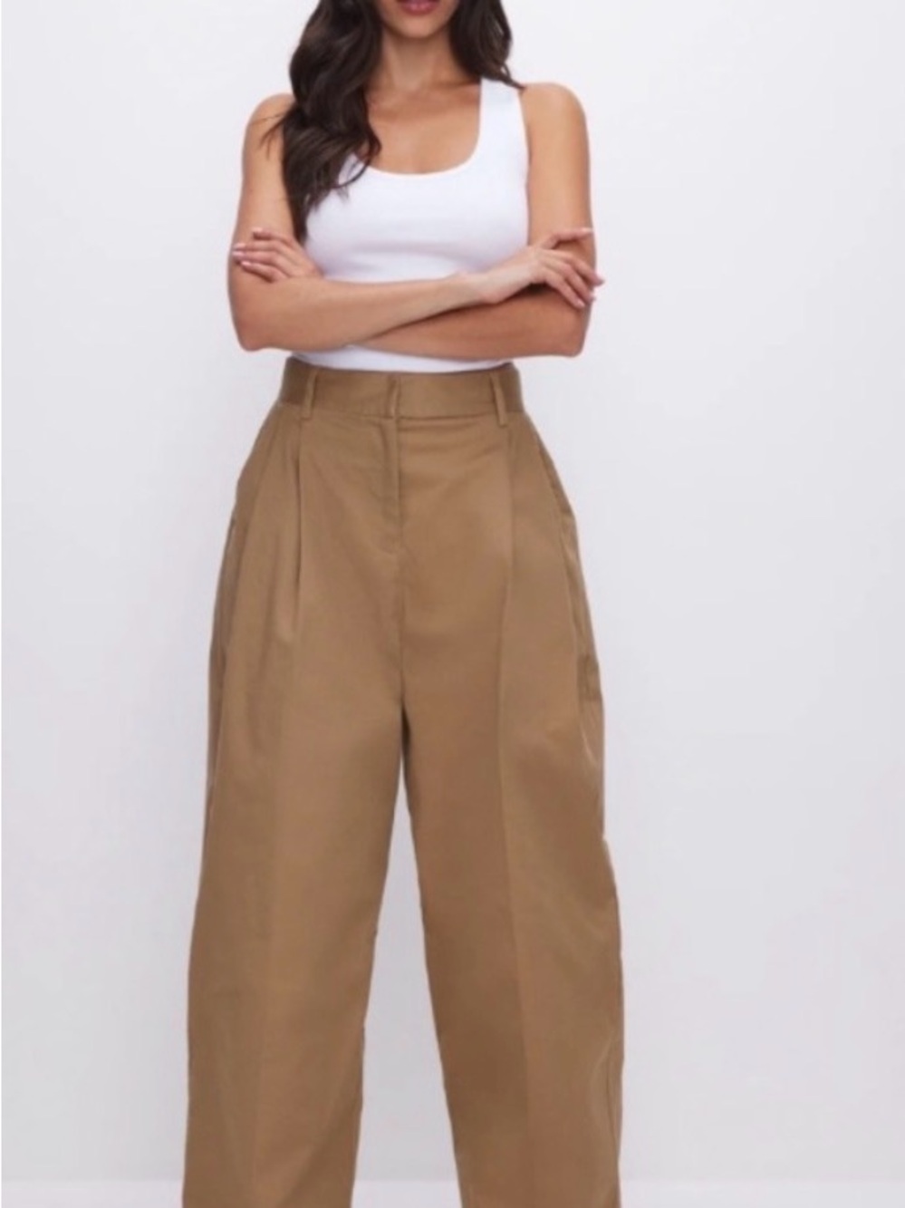 NWT New! Good American 90’s pleated khaki trousers cotton pants 6/28 - Picture 2 of 10